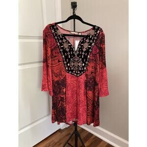 NWT Soft Surroundings Women's Size Large Tunic Suzi Embroidered Velvet Flowy Top